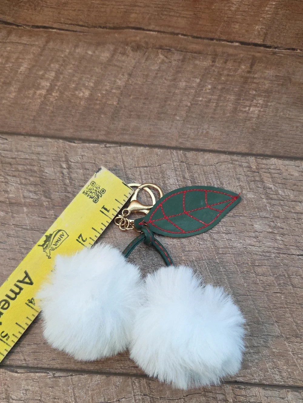 Fuzzy White Cherries Keychain